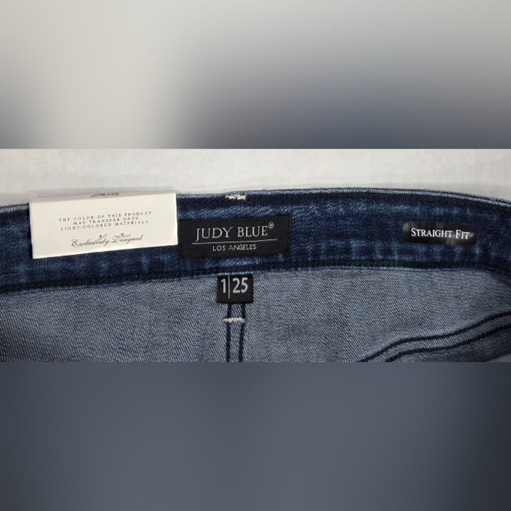 New Judy Blue High Waist Straight Leg Jeans Size 1/25 Distressed Raw Hem - Picture 4 of 11